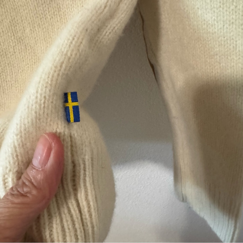 Fjällräven Övik Half Zip Knit Wool Sweater Chalk White Brown Elbow Patch-Small - Picture 7 of 12